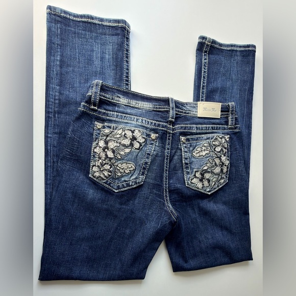 Miss Me Signature Straight Mid Rise Women's Denim Blue Jeans 32 Y2k Vintage - Picture 7 of 15